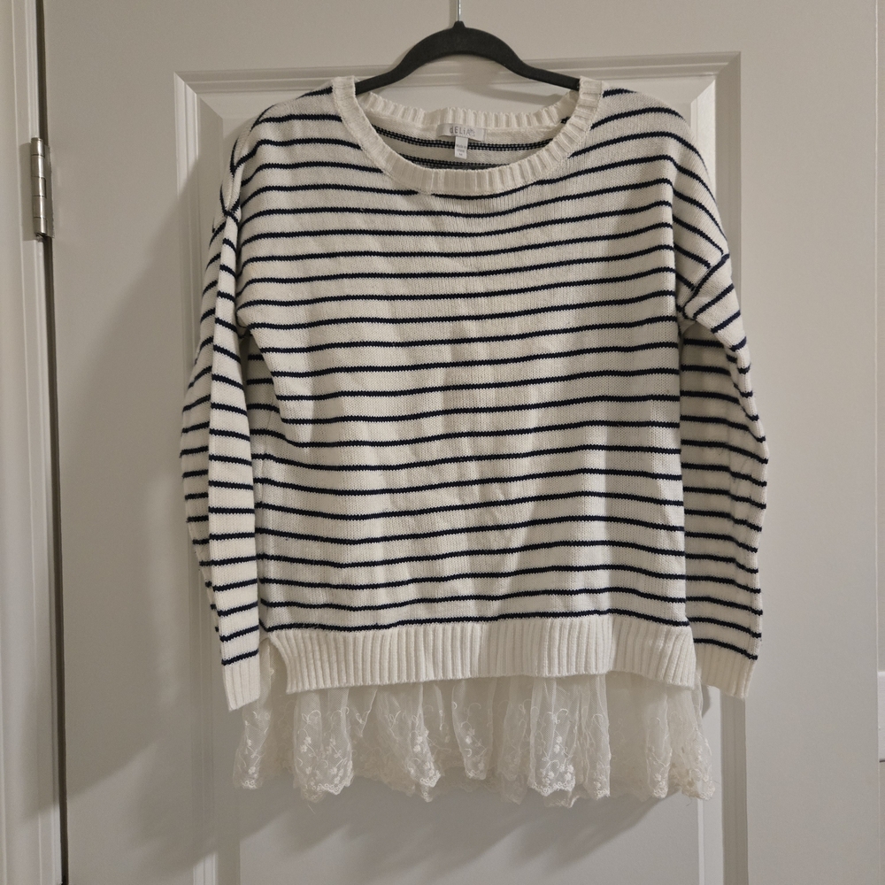 dELiA*s Navy and White Striped Sweater